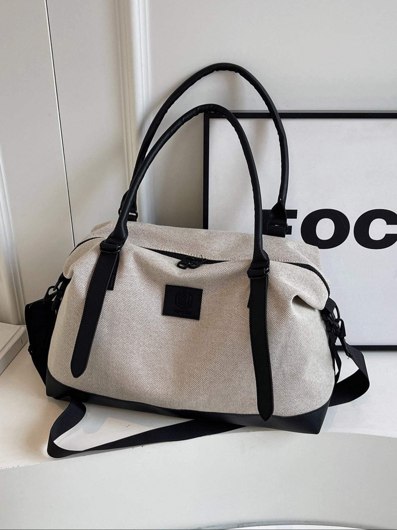 Patched Decor Colorblock Travel Bag, Large Capacity Zipper Travel Bag, Fashionable Multifunctional Casual Outdoor Sports Bag for Women & Men