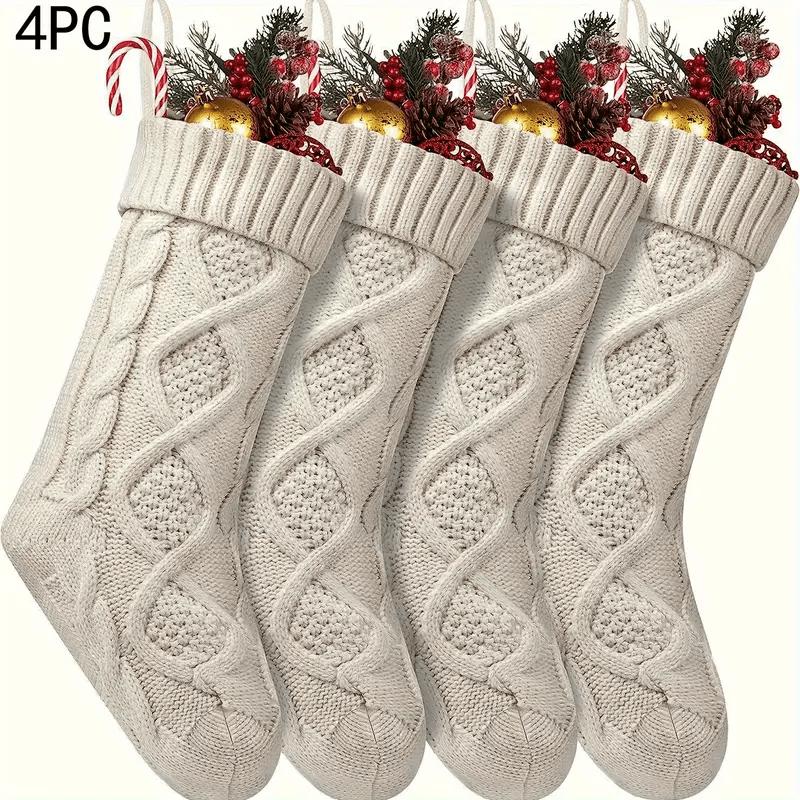 NewNew4pcs of Christmas stocking decorations - Red, Green and White Striped Knitted Candy Gift Bag, Durable Holiday Decorations, Suitable for Fireplaces, Windows, Home - No batteries required, Classic holiday decorations, Perfect choice for T, Christmas D