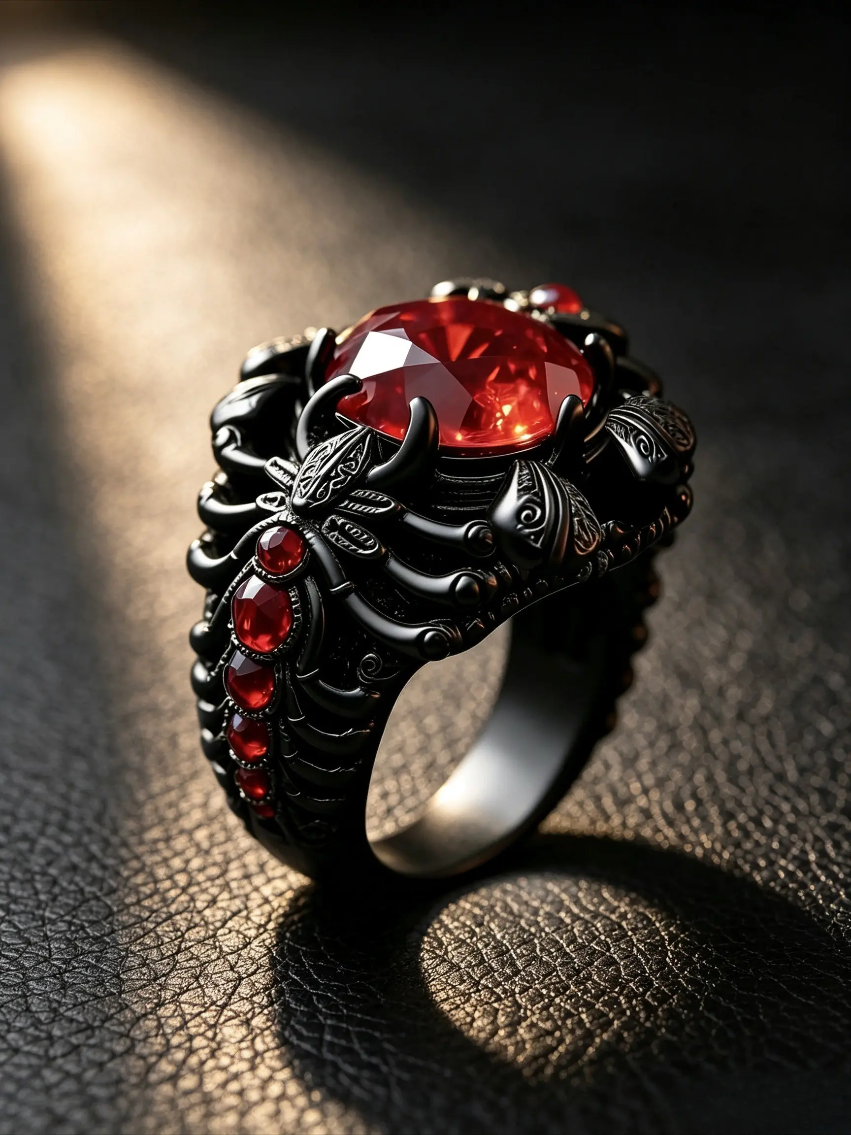 Vintage Black Scorpion Statement Ring For Men Large Oval Imitation Ruby Cubic Zirconia Designs Inlaid Gothic Dark Pattern Carved Band 316 Stainless Steel Hypoallergenic Anti-fade Cocktail Party Biker Punk Street Fashion Jewelry Gift For Him