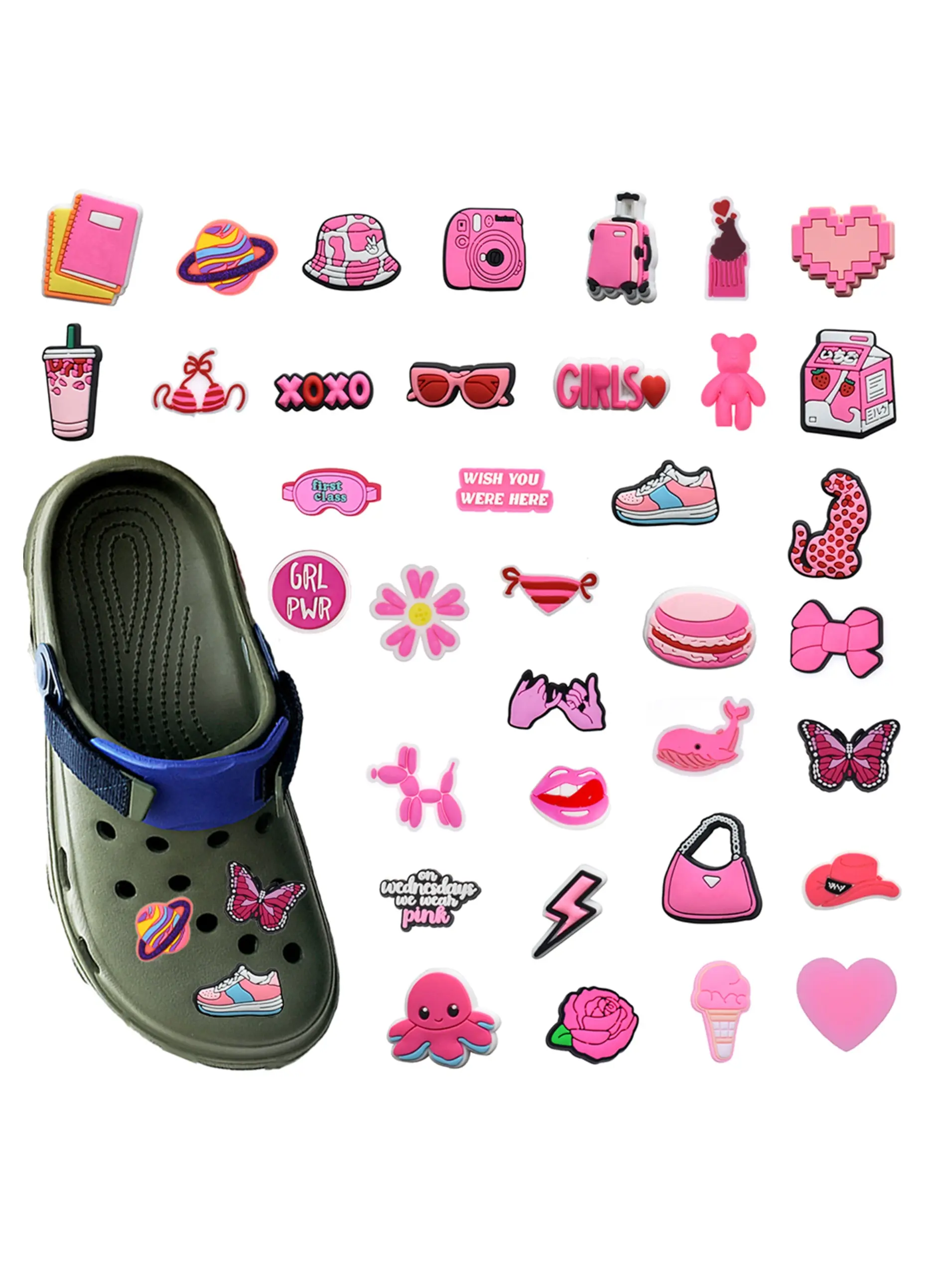 36pcs Fashion Cartoon PVC Shoe Accessories, Detachable Waterproof DIY Decorative Shoe Parts, Unique Personalized Shoe Accessories