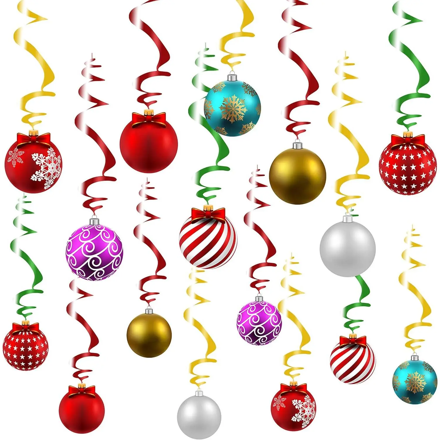 Merry Christmas Decorations  Ceiling Swirls (30Pcs Fully-Assembled) Christmas Tree Ball Slices Cutout Swirls for Christmas Party Porch  House Bar, Xmas Holiday Supplies Decorations