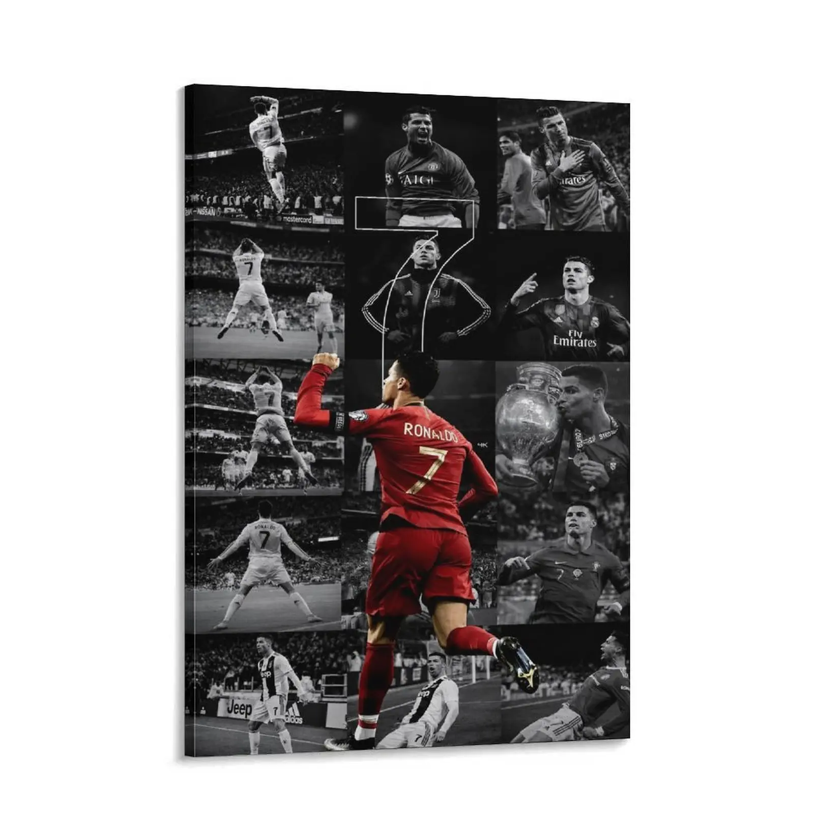 Cristiano Ronaldo Legendary Football Player Canvas Art Poster - Minimalist Black Frame Artwork, Decorative Home Decor for Family Kitchen, Ideal Soccer Fan Gift, Durable
