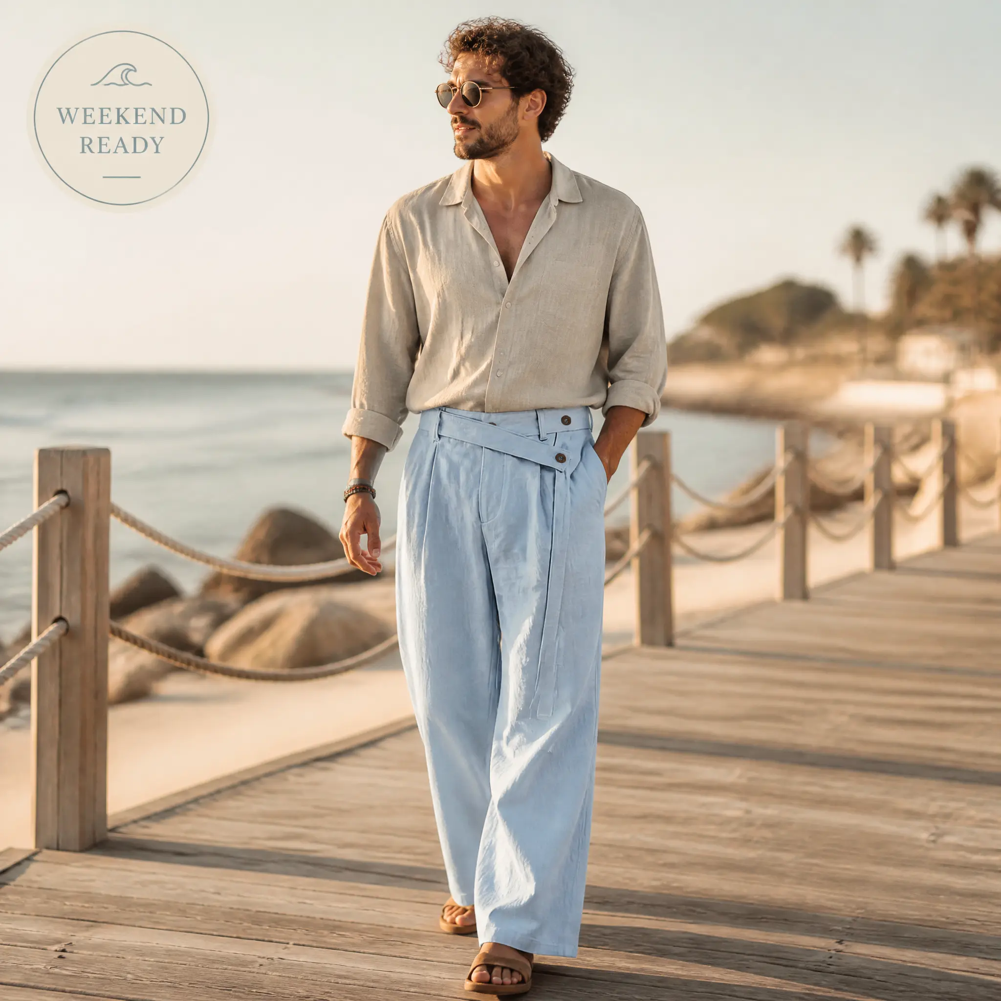 Men's 2026 Spring Summer Irregular Cross Buckle Waist Linen Cotton Wide Leg Pants  Loose Fit For Big Tall Men Beach Vacation Daily Commute Casual  pantalones de trabajo hombre pantalones para hombre pants for men work pants
