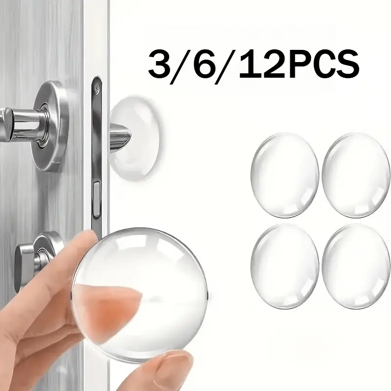 3/6/12 Pack Clear Door Stoppers Wall Protector, Self-Adhesive Shock Absorbing Door Bumper, Reusable Plastic Door Stop Wall Protector Pads, Easy to Install for Door Handle Wall Protection