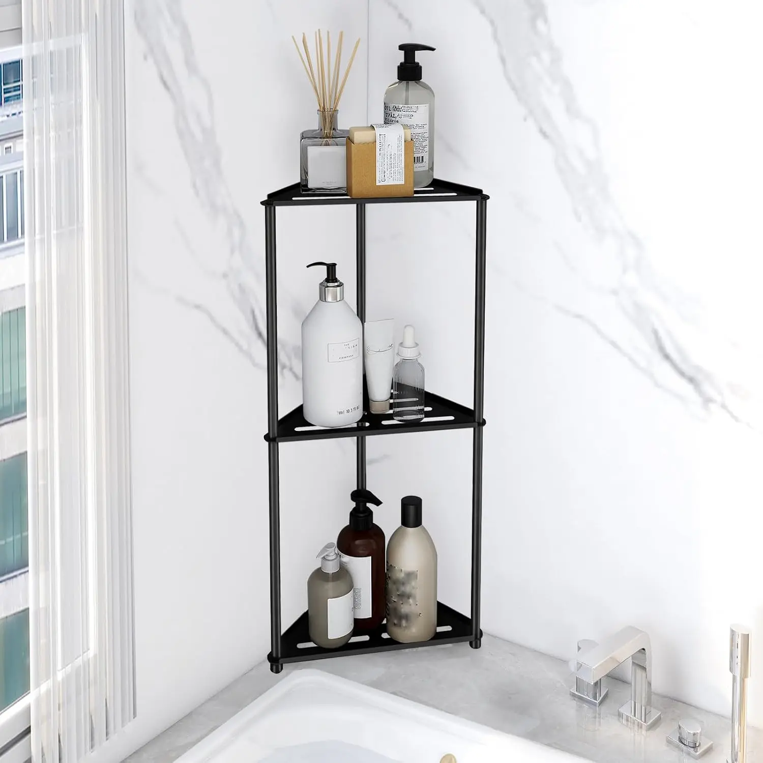 Standing Shower  Corner, 3 Tier Stainless Steel Shower Organizer Stand, Rustproof Corner Shower Shelves, Corner Shower  Bathroom Shower Stand, Black
