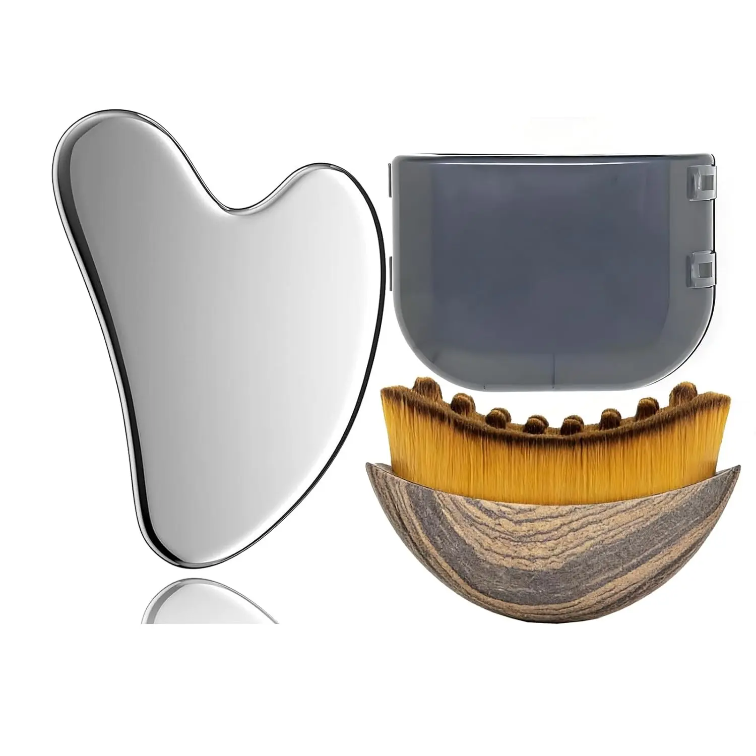 Stainless Steel Gua Sha Tool & Lymphatic Contour Face Brush, Facial Beauty Massagers, Ergonomic Design for Precision, Dry Lymphatic Drainage Massager, Facial Care Tools