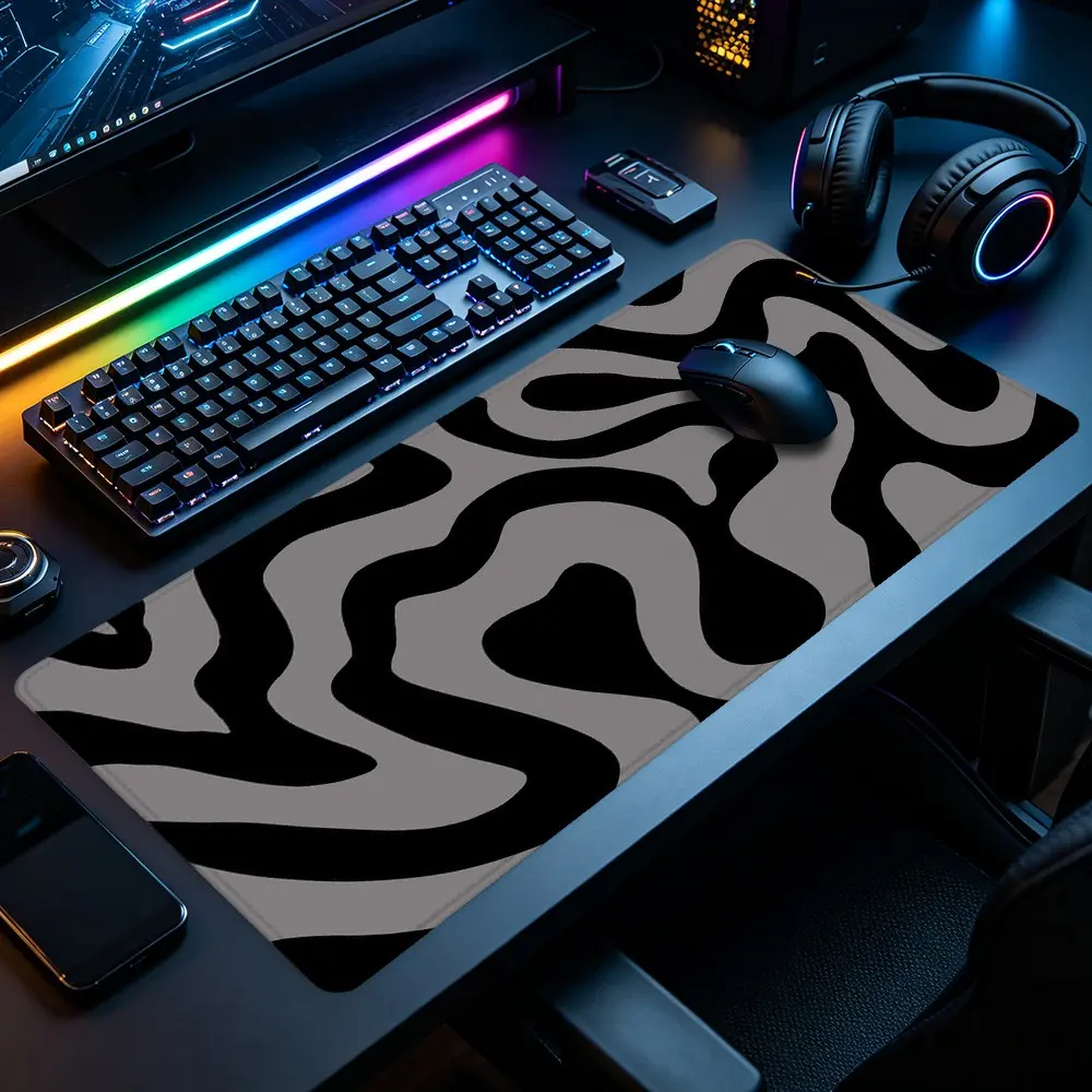 Black Gray Liquid Swirl Abstract Large Gaming Mouse Pad Minimal Fluid Marble Texture Pattern Design Stitched Edge Non-Slip Thick Rubber Smooth Desk Pad For Game Room Office Desk School Desk , Perfect For Gaming Enthusiasts & Office Workers