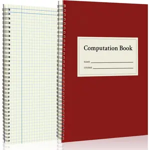 3 Pack Spiral Computation Notebook, 4X4 Quad Graph Paper, 9 1/4" x 11 3/4" Math Composition Engineering Grid Notebook, 76 Sheets Red Eye-ease Paper with Waterproof Cover for Science Study