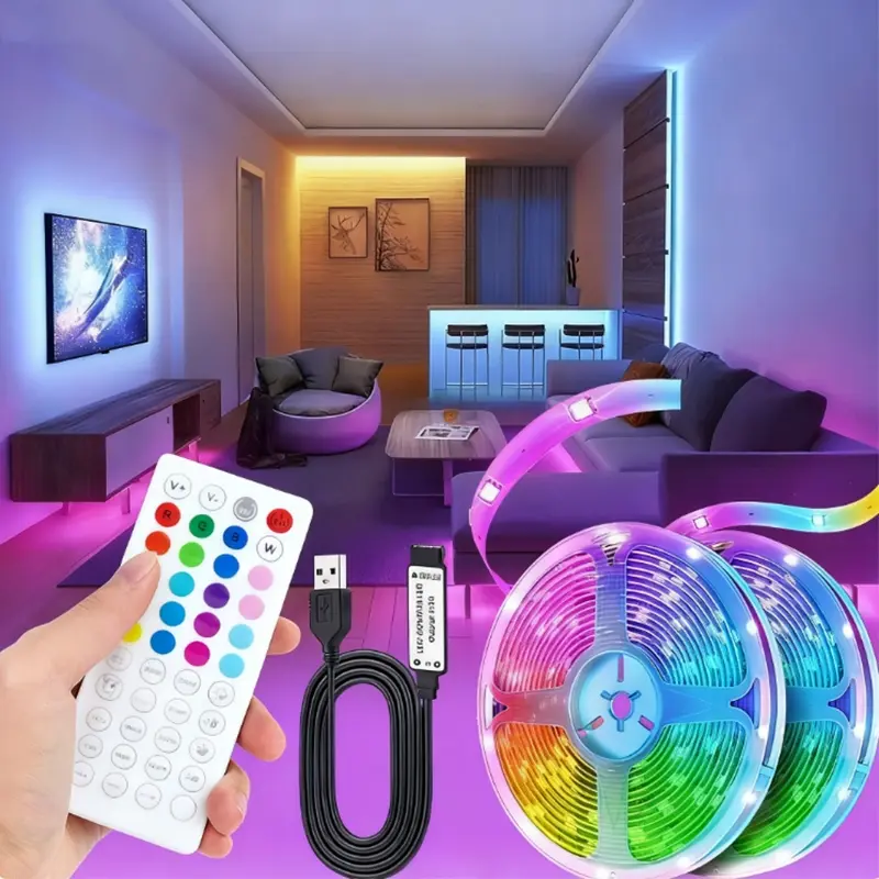 2-Pack RGB Bedroom LED Lights, Bluetooth-compatible Music Sync, USB Powered, Remote Control, Ambient Lighting for Home Theater, Christmas Decor
