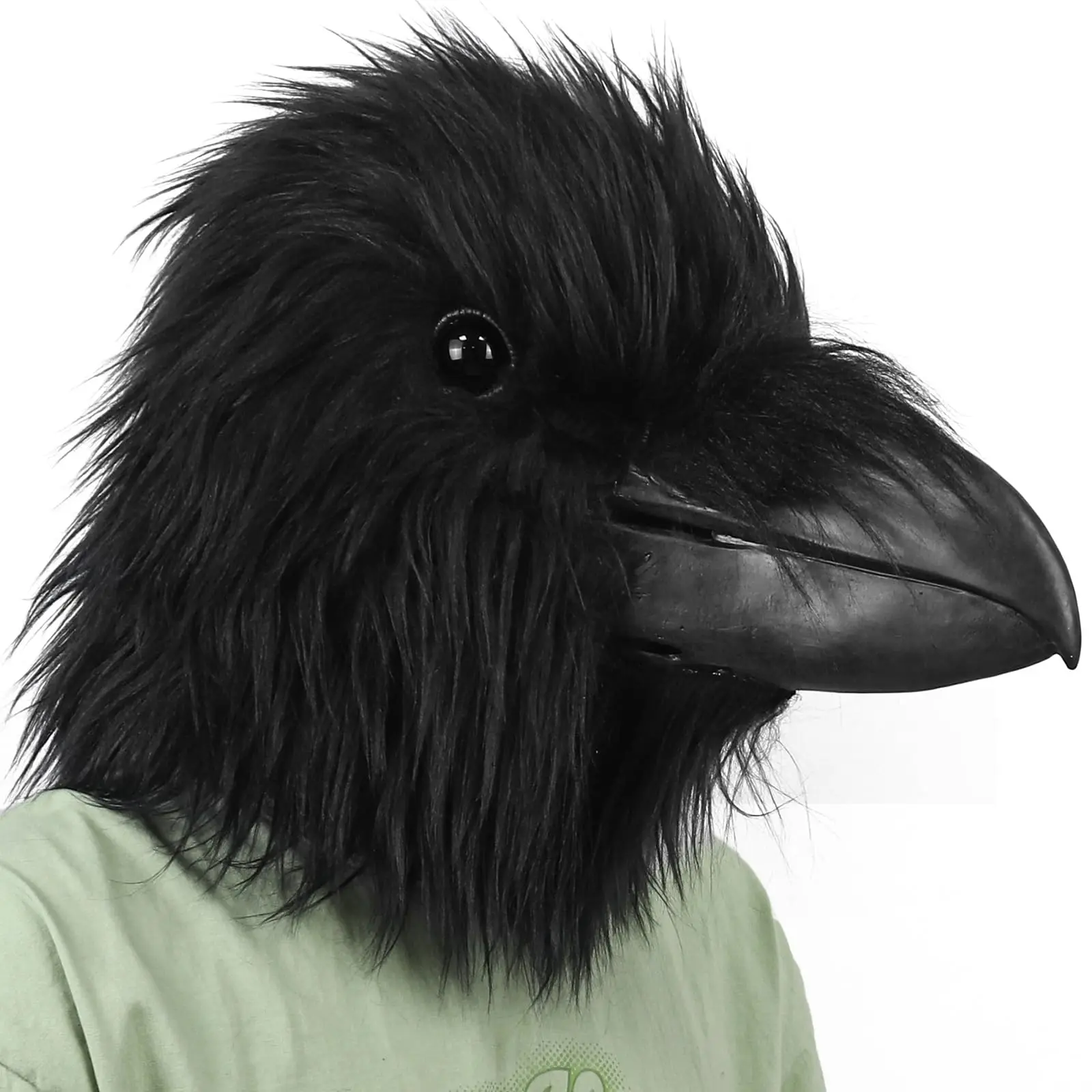 Adult Crow Mask Full Head, Faux Artificial Fur Black Raven Bird Head Mask, Gothic Cosplay Costume Prop for Halloween Masquerade