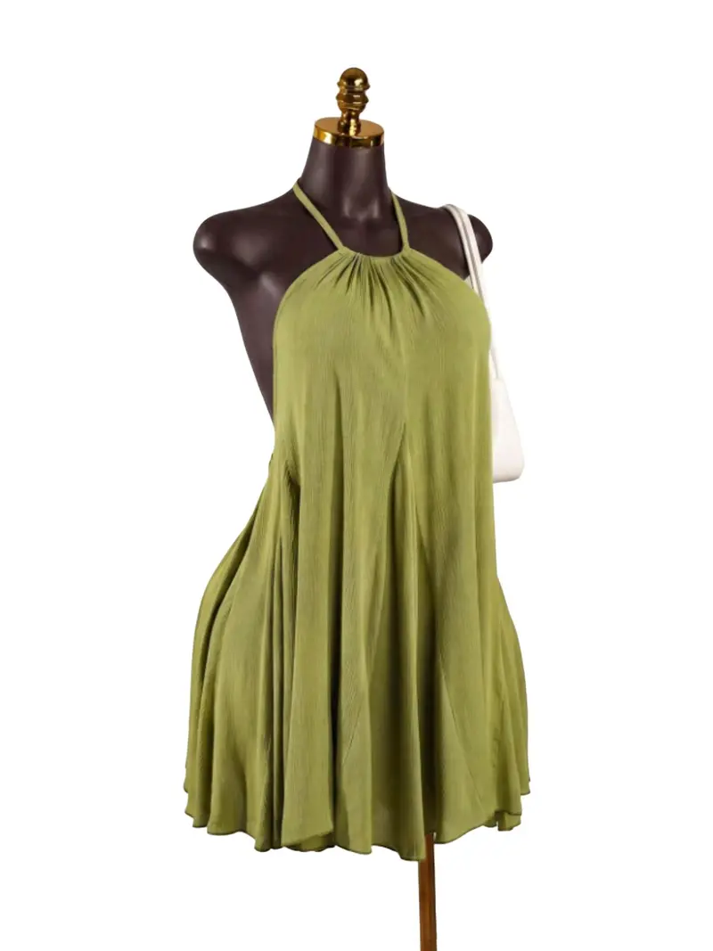 free people catching rays halter dress Ruched Summer Dress: Casual Dresses sage green convertible dress