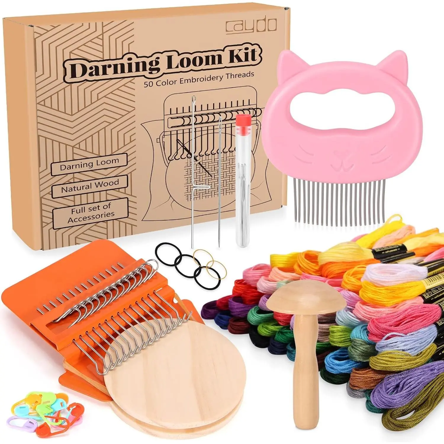 Speedweve Darning Mini Loom Kit Machine with 50 Color Threads, Sock Darning Mushroom Egg, Complete Kit for Beginners Quick Mending Jeans Socks, DIY Artful Patterns, Repair Clothes