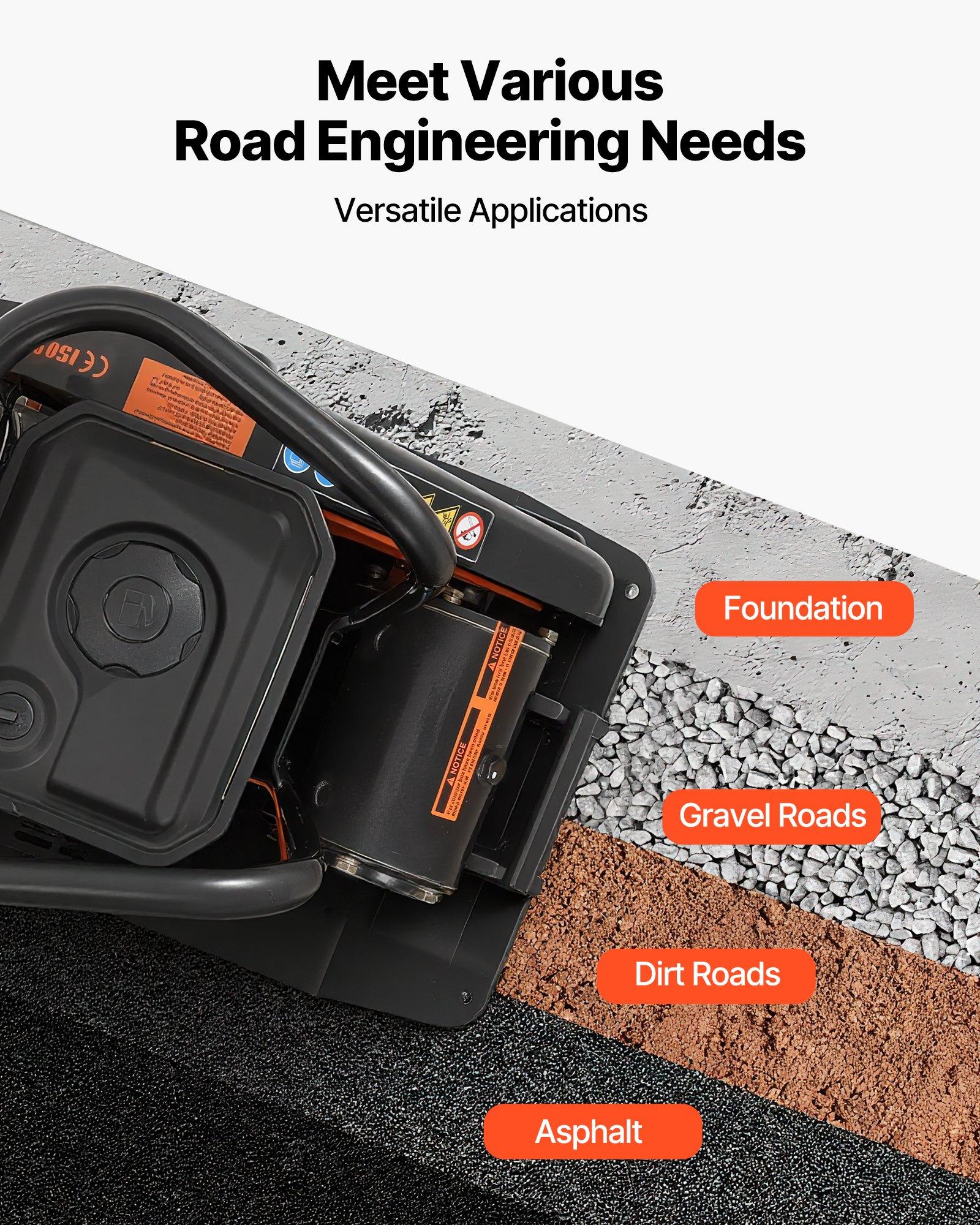 VEVOR Plate Compactor, 6.5 HP 196CC Gas Engine, 5600 VPM Vibrating Ground Rammer, 2360 lbs Compaction Force, 20.1 x 15 in Plate, Walk Behind Compactor for Paver Landscaping, Asphalt, Foundation, Soil VEVOR Plate Compactor, 6.5 HP 196CC Gas Engine, 5600 VPM Vibrating Ground Rammer, 2360 lbs Compaction Force, 20.1 x 15 in Plate, Walk Behind Compactor for Paver Landscaping, Asphalt, Foundation, Soil