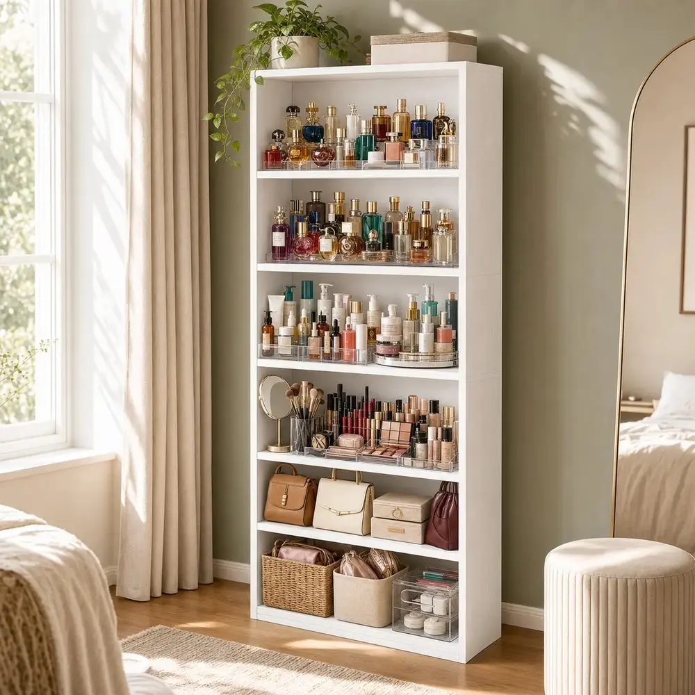 [6-Tier Storage & Display] IRONCK 63 in Tall Slim Freestanding Bookcase and Shelving Unit for Home, Office and Small Spaces, White
