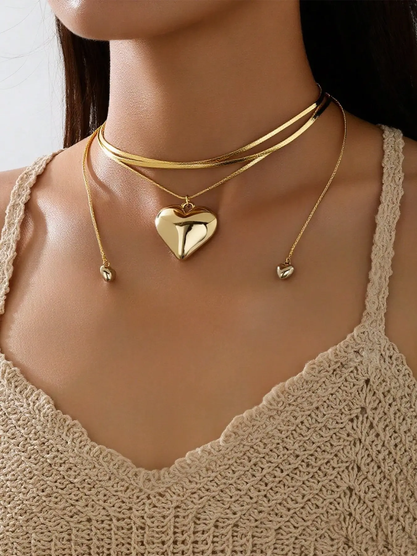Fashionable Heart Locket Charm Pendant, Layered Hearts Design for Women, Perfect for Holidays, Dates, and Daily Wear Ax024