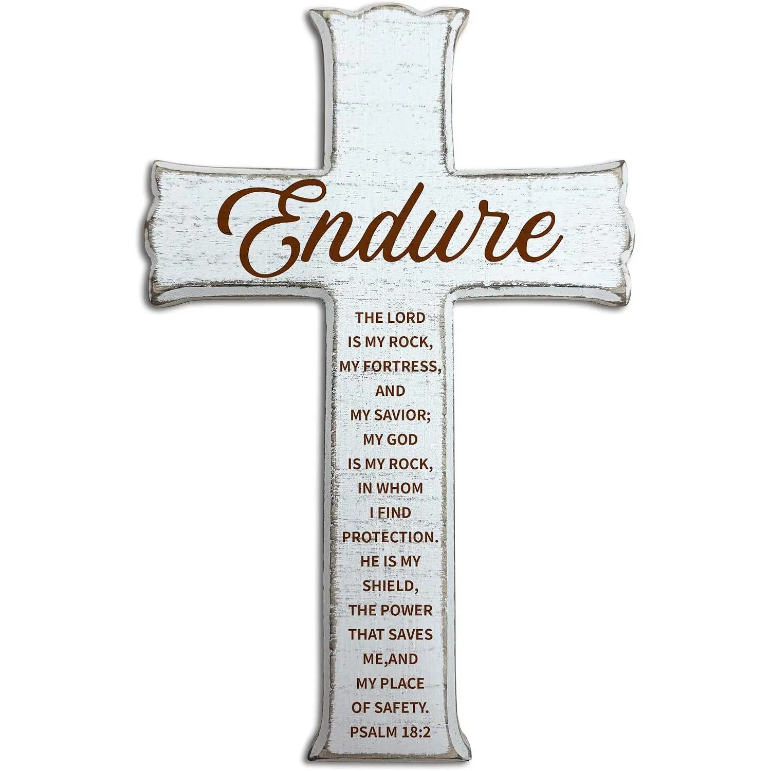 White Scripture Wooden Religious Decoration - Minimalist Sign for Office/Church Baptism, Christian Easter & Room Decorations, Christian Gift for Men/Women (Endure) - A01