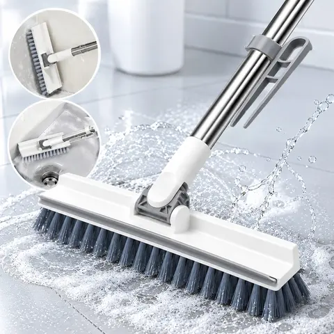 3-in-1 Floor Bathtub Cleaning Brush Features a Scraper and Strong, Stiff Bristles. LongHandle Design. Ldeal For Cleaning Showers, Bathrooms,Patios, Garages, Kitchen Walls, and Decks; an essential cleaning tool for every home.