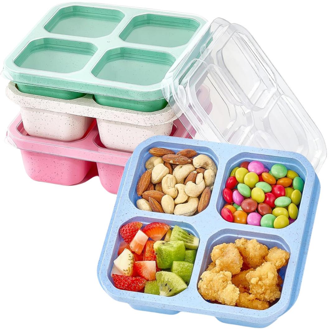 4-Piece Wheat Straw Four-Compartment Snack Boxes Reusable BPA-Free Lunch Bento Containers Stackable for School Work Travel with Cat Ears Lid & Sauce Holders - Cover 4-Piece Wheat Straw Four-Compartment Snack Boxes Reusable BPA-Free Lunch Bento Containers Stackable for School Work Travel with Cat Ears Lid & Sauce Holders - Cover