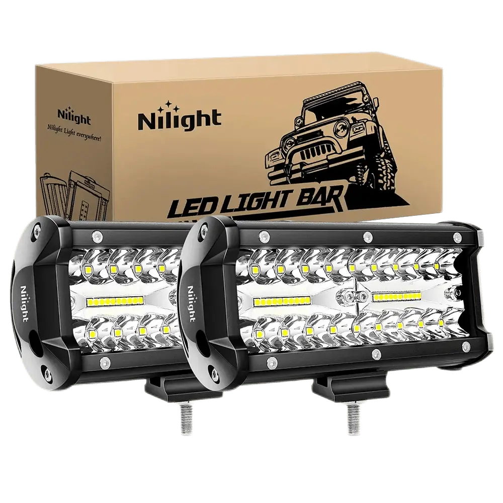 Nilight 6.5in 120W Power Triple Row Spot-Flood LED Bar Light Pair, Aluminum Alloy Slide Mount for Automotive Illumination