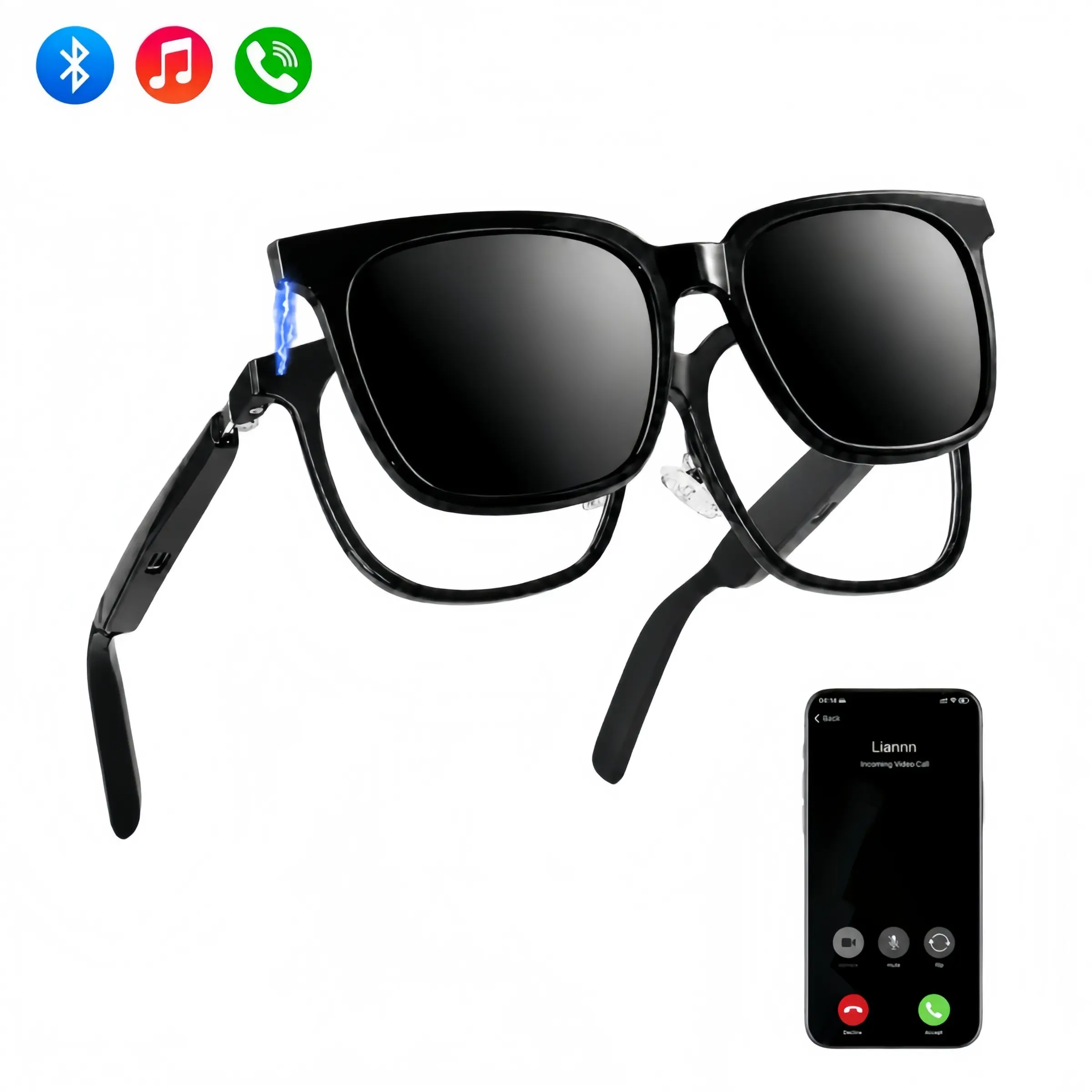 Magnetic Clip-On Smart Glasses, 2-in-1 Bluetooth Open-Ear Audio Glasses with Touch Control, Voice Assistant, Calls, Music and UV Protection