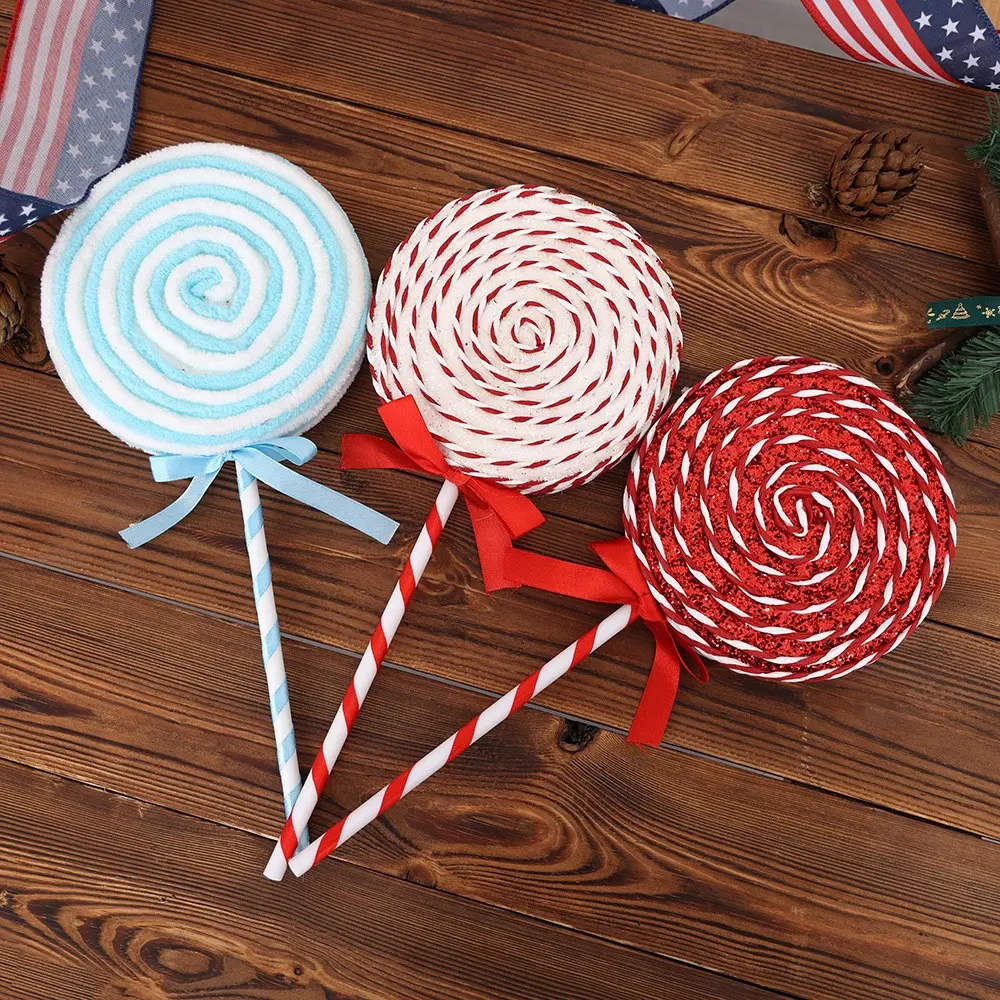 Christmas Tree Candy Selection 3-Pack, 13-Inch Macaron Glitter Lollipop, Party Decorations for Indoor/outdoor Festivals