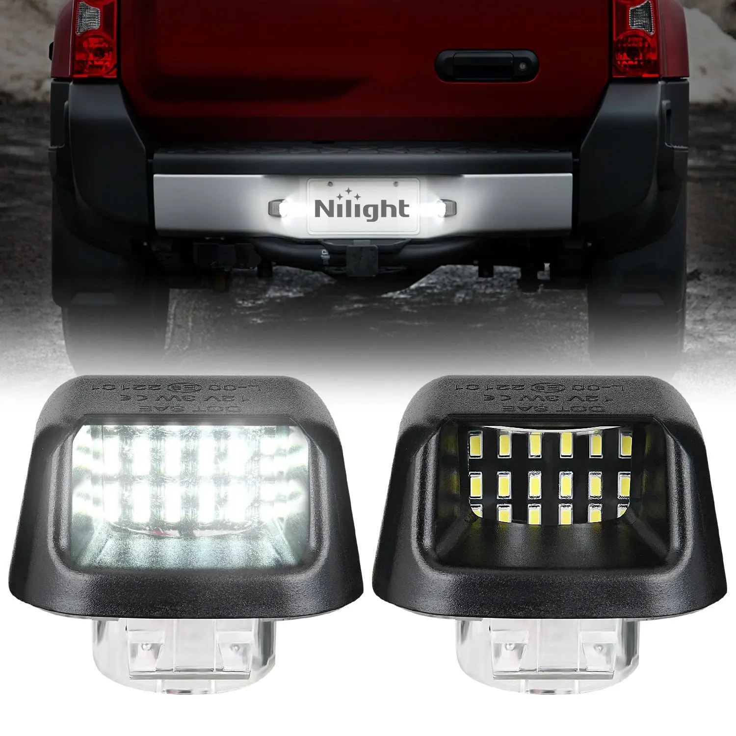 Nilight License Plate Light Compatible with 2007 2008 2009 2010 2011 2012 2013 2014 2015 2016 2017 2018 2019 2020 2021 Nissan Frontier Navara D40 2007-2015 Titan Armada Xterra Black Housing, 12-30 Volt, 1X Pair Of Right And Left Side Led License Plate Lig
