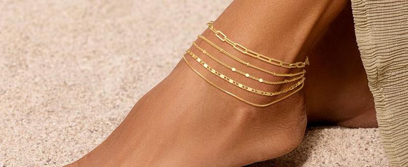 TEWIKY Dainty Layered Waterproof Anklet For Women Adjustable Womens Anklet Set Stackable Figaro BeadedCuban Link Spring Fashion Anklets Beach For Summer