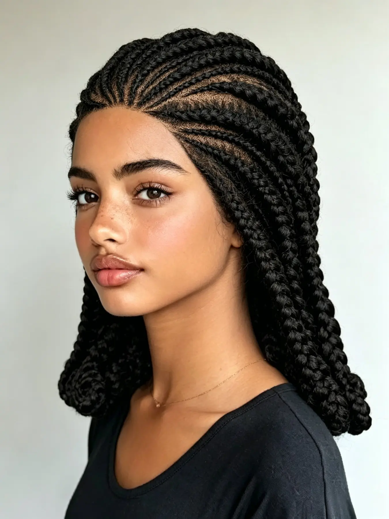 16 Inch Full Lace Wig, Braided Wigs, Knotless Cornrow Braids with Rosette Ends, Pre-Plucked Baby Hair, Adjustable Cap, Natural Look