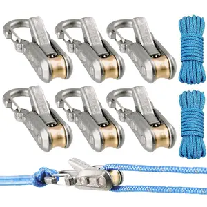 1 set of 6-piece heavy-duty metal umbrella rope adjusters and tension adjustment tools (including roller tensioners),suitable for adjustable webbing systems of camping tarps ground anchor ropes marine equipment, outdoor gear, and mountaineering carabiners