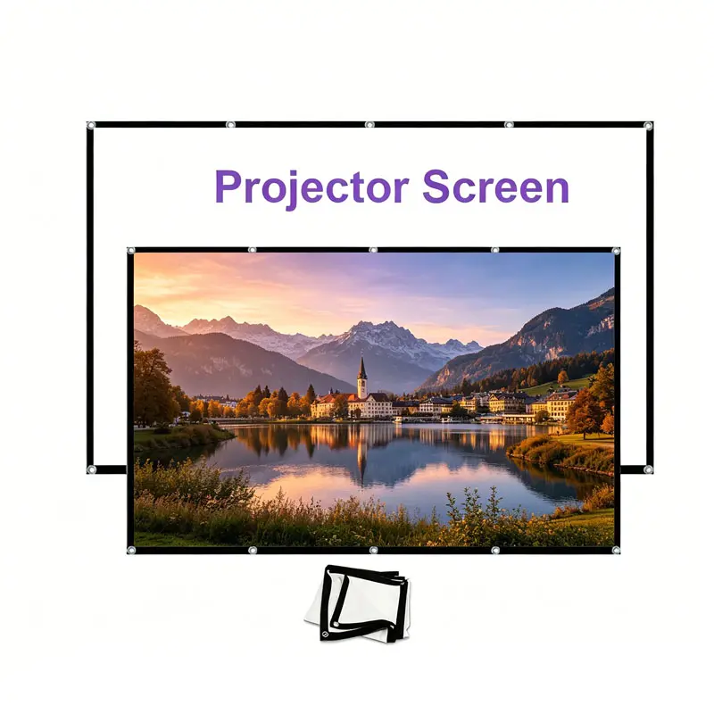 Movie projection screen 60-150 inches 16:9 high-definition foldable portable, indoor and outdoor projection double-sided video projection screen, suitable for home, party, office, classroom