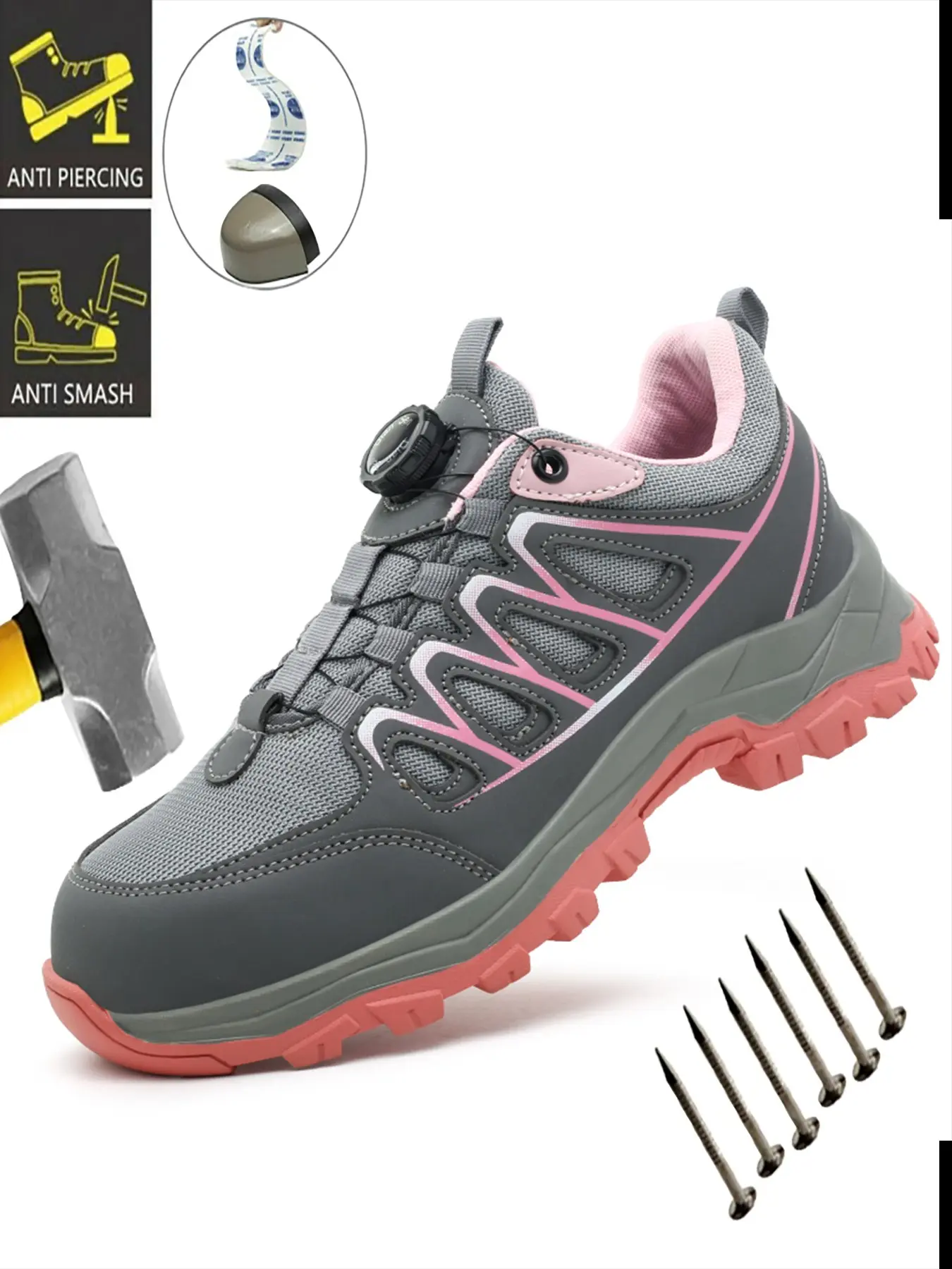 Women's Steel Toe Safety Shoes Lightweight Work Sneakers Anti Slip Protective Shoes with Breathable Mesh Upper, Comfortable Safety Trainers for Construction, Warehouse, Factory and Outdoor Work