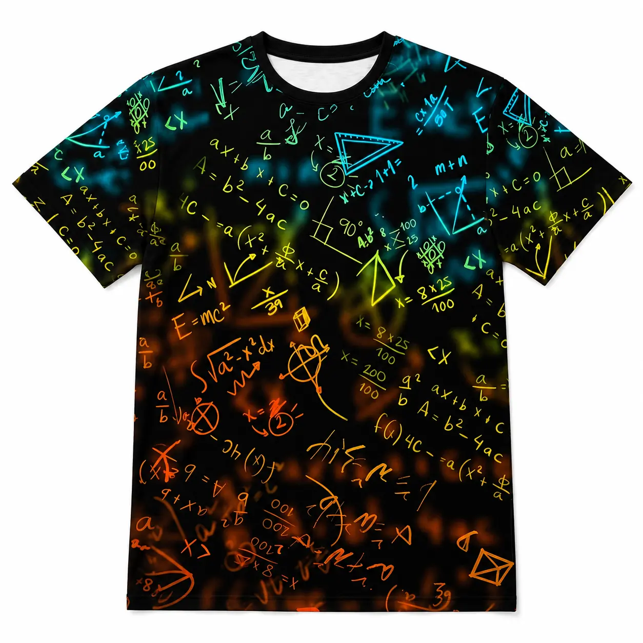 Men's colorful math equations, geometry, andscience formulas Graphic T-Shirt, Short SleeveCrew Neck All Over Print Tee, Casual StatementTop, math formula shirt, science teacher tee,STEM T-shirt, equations graphic apparel, geekgift, Everyday