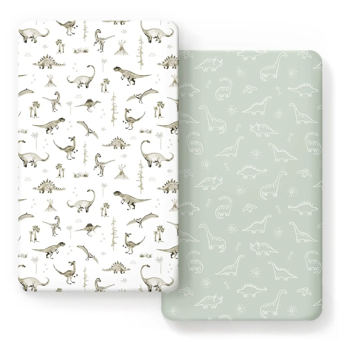 Stretch Ultra Soft Jersey Knit Fitted Crib Sheets Set 2 Pack，Fit All Standard Crib Mattress Pads Safe and Snug, Crib Fitted Sheet for Baby, Dinosaur