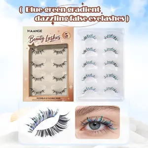 MAANGE 5 Pairs D Curl Shiny Lashes, Natural Glitter False Eyelashes with Invisible Flexible Base, Lightweight & Comfortable, Reusable, Easy to Apply, Ideal for Daily, Parties, Festivals & Cosplay Makeup