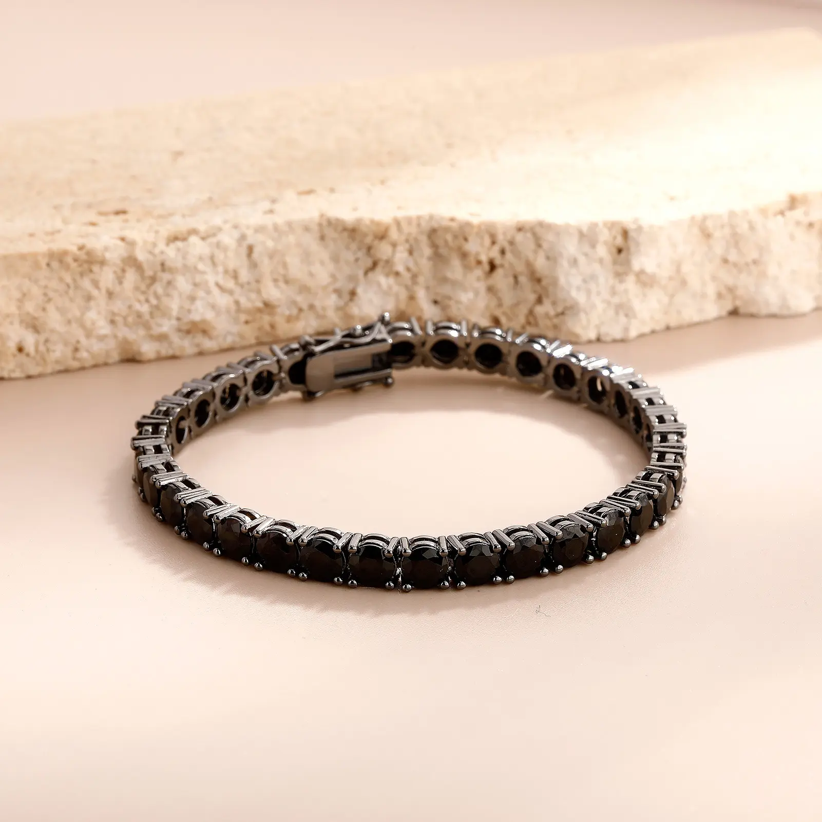 14K Gold Plated Hip Hop 3-5mm Black Nano Zirconia Bracelet