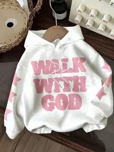 Women's Walk with God Letter Print Loose Fit Casual Long Sleeve Hoodie, Comfortable Daily Wear, Fashion Versatile Sportswear, All Seasons