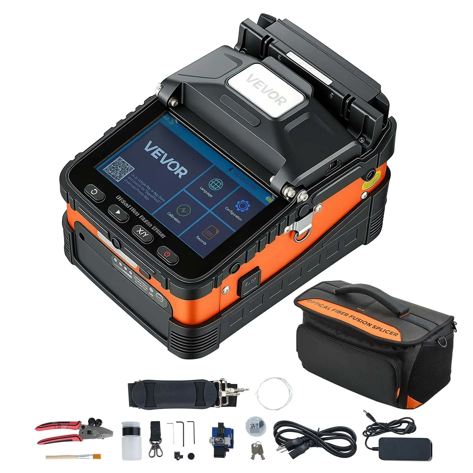 VEVOR Fiber Fusion Splicer 6 Motors with 8s Splicing & 18s Heating, 5200mAh Core Alignment Fibers Optical Splicer, 5" LCD Screen, 3 in 1 Fiber Holder, App Bluetooth Connectivity for SM MM DS NZDS