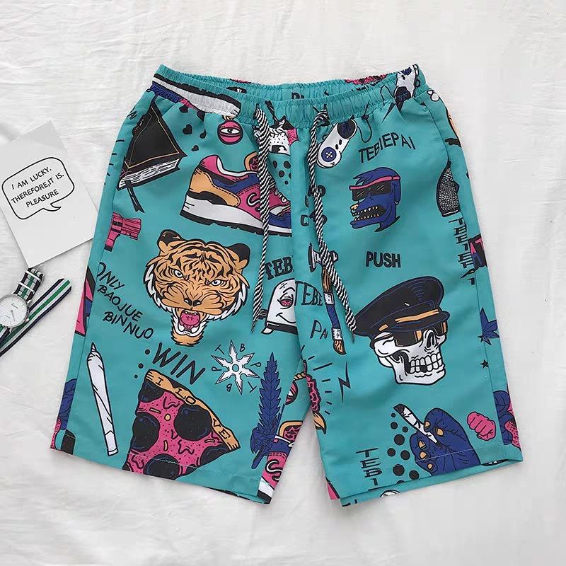Quick-drying beach pants five-point pants printed seaside flower underpants