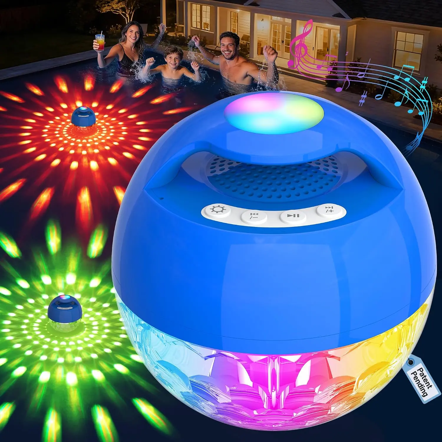 2026 Upgraded Floating Pool Speaker with Top Lights,Bluetooth Pool Speaker IP68 Waterproof Hot tub Speakers,Loud Sound Floating Speaker for Pools,BT5.4,24H Playtime Portable Speaker-Dark Blue