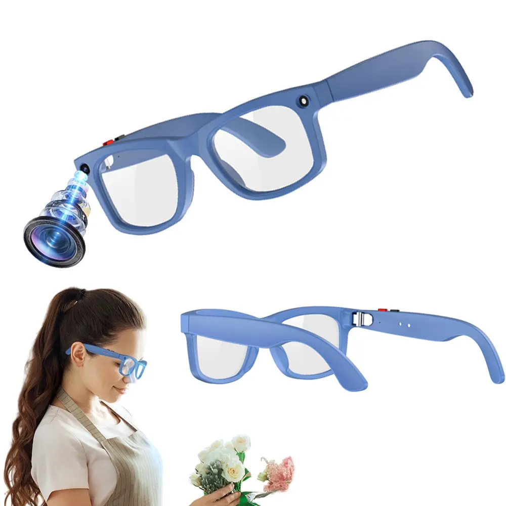 Bluetooth Audio Multifunctional Smart Glasses with 2MP Camera, AI Translation, Anti-Shake Video Recording, UV400 lenses, 290Mah Battery, Hands-Free Calls, Music Control, 3 Lenses Total (Transparent Anti-blue Lenses + Sunglasses Lenses+Brown Lenses)
