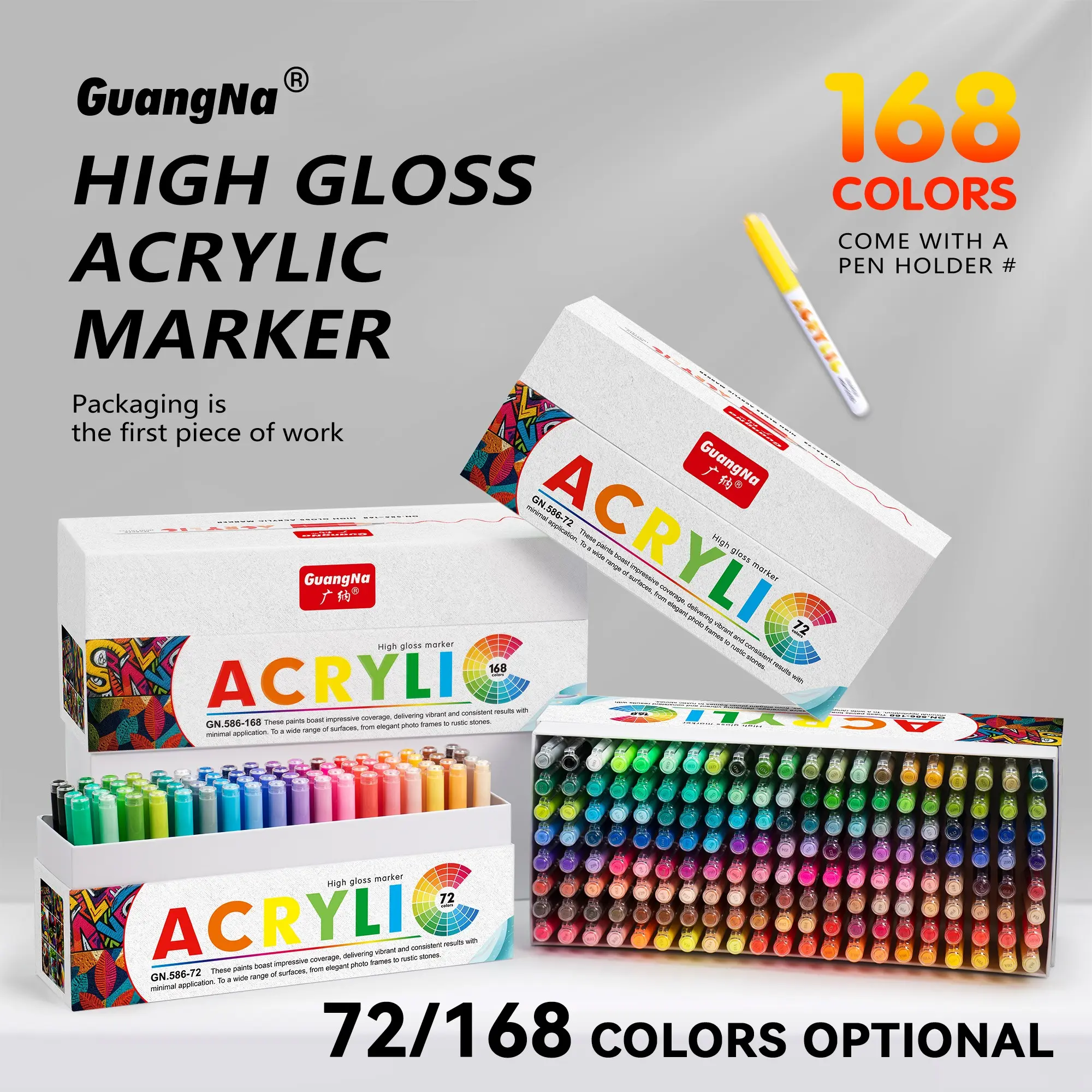 High Gloss Acrylic Gel Pen Set, 72-168 Colors, 1.0mm Hard Tip, High Concentration Ink, Suitable for Wood, Ceramic, Metal, Glass, Rock Painting, Art Craft Supplies, Coloring Supplies, Art Supply