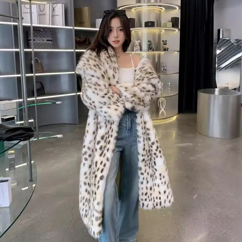 Korean-style woven lapel ruffle fur coat, fox fur, raccoon fur, faux fur coat, fashionable