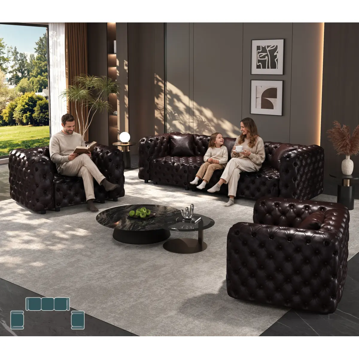 Aobtkel Sturdy Family Modular Sectional Couch, Modern Multi-Seat PU Leather Upholstered Modular Ottoman, Handmade Button Tufted Design, Multi-Combination for Living Room Entertaining, Dark Brown