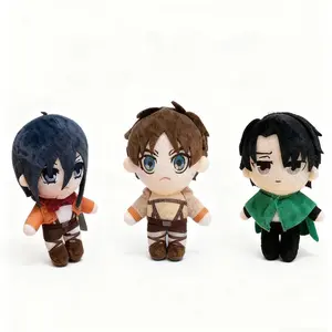20cm Attack on Titan Anime Plush Toys Kawaii Levi Eren Mikasa Stuffed Doll Green Cute Collection Birthday Gift for Fans
