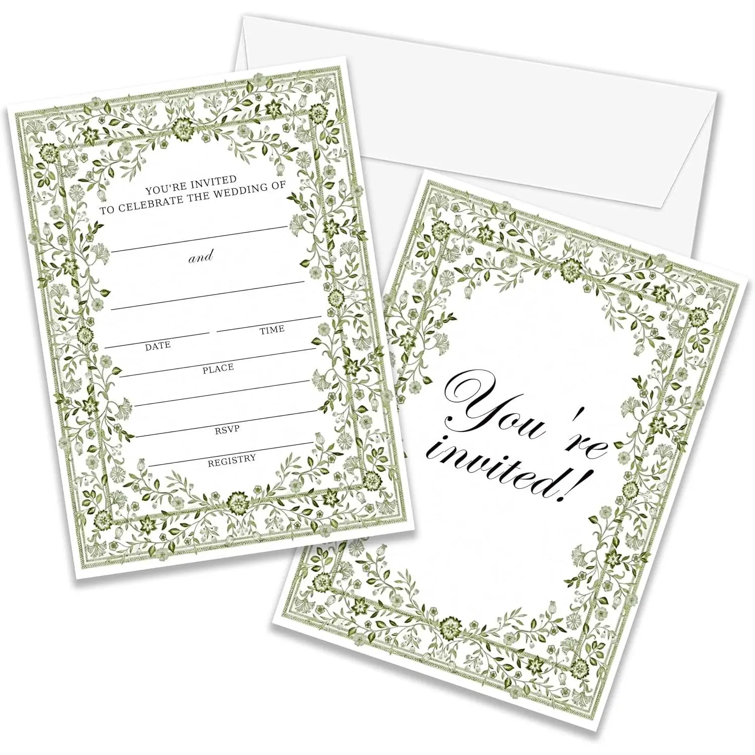 Retro Floral Arabic Wedding Invitations (A04) - 25 Heavyweight 5"×7" Printed Text Cards with Envelopes for Bridal Shower (Office Stationery Supplies)