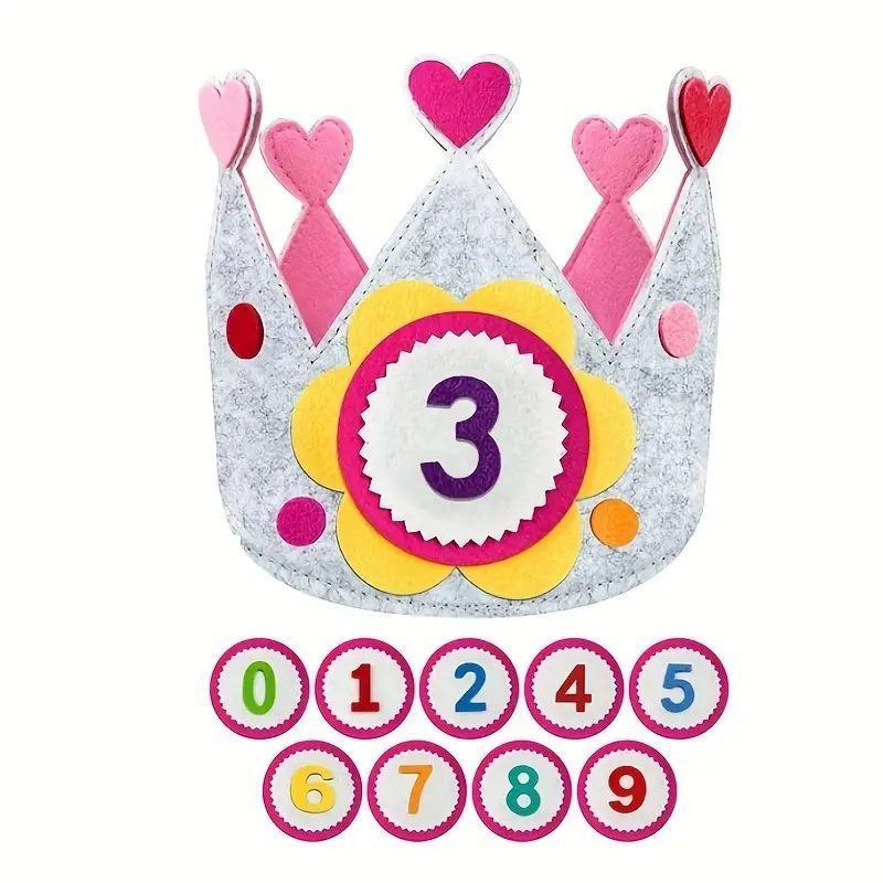 Adjustable Felt Birthday Crown Birthday Hat Durable Interchangeable Numbers Crown Photo Props  or Girls Boys Birthday party hat