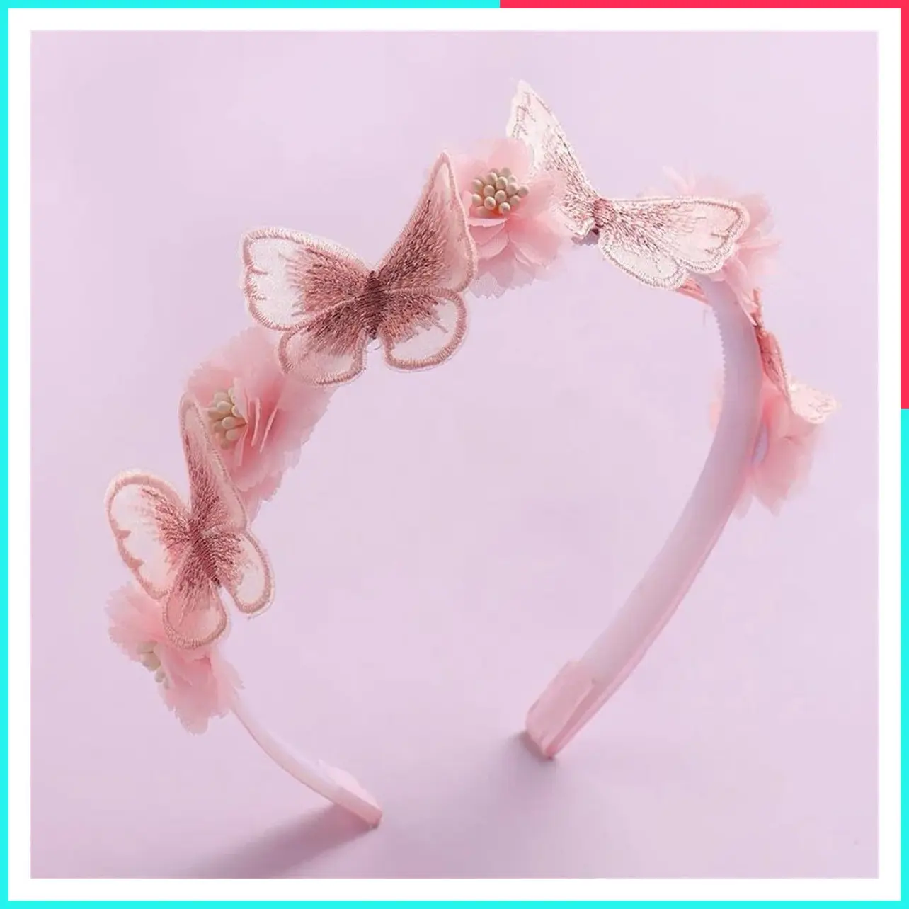 Handmade Pink Butterfly Flower Mesh Headband for Women, Girls & Children, Vintage Wedding Hair Accessories, 11cm+13.5cm