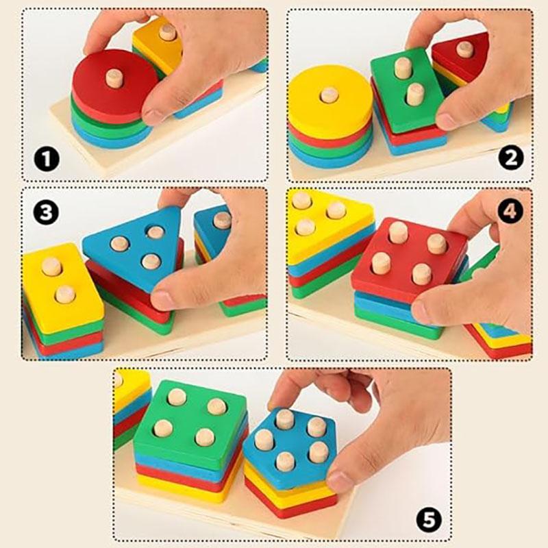 Wooden Shape Sorter Toy, Shape Matching Montessori Toy for Fine Motor Skills & Shape Recognition, Interactive Learning Toy for Home School