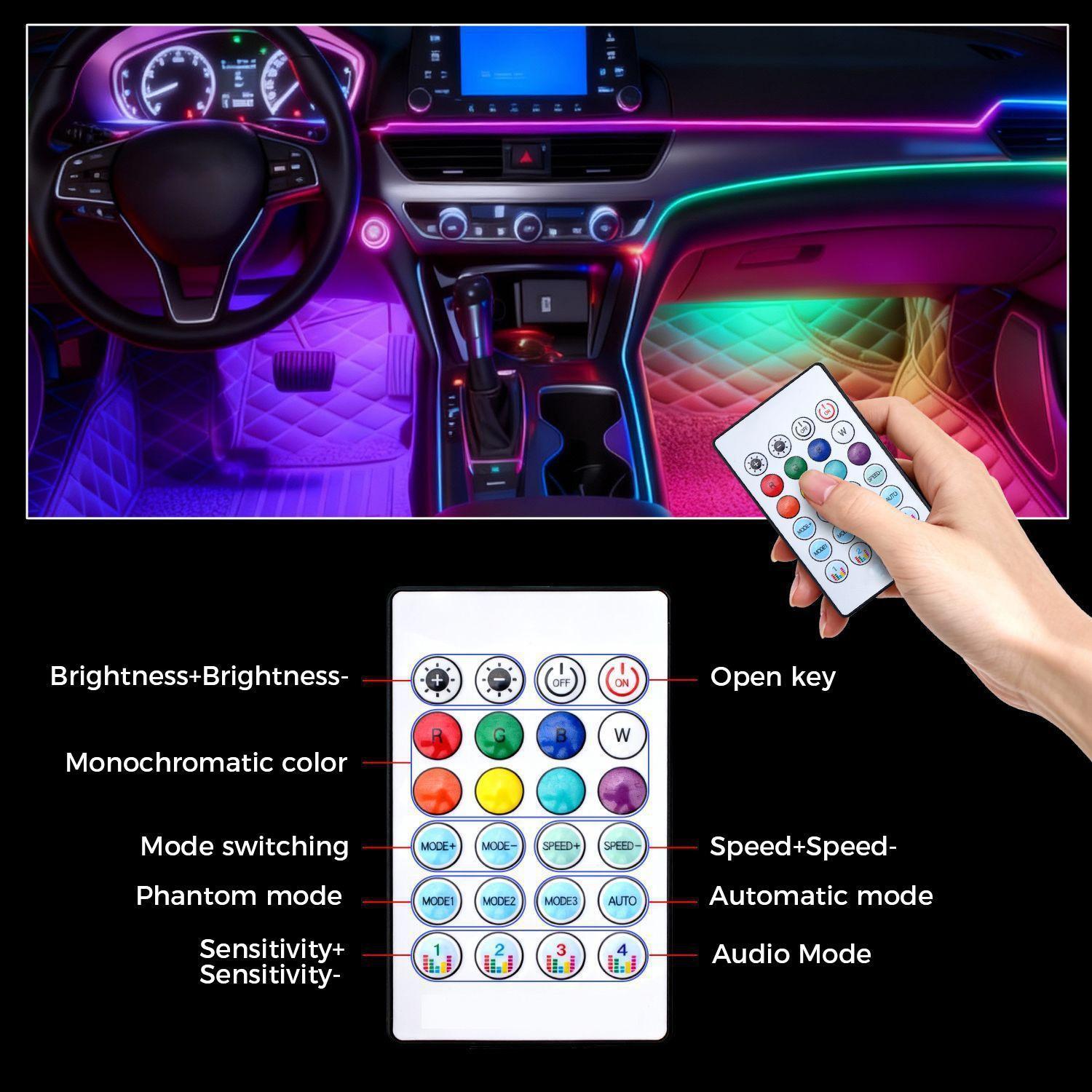 110cm Car LED Light, RGB Car Interior Atmosphere Lamp strip,USB Powered Center Console Dashboard Acrylic Lamps Strip APP Remote Control