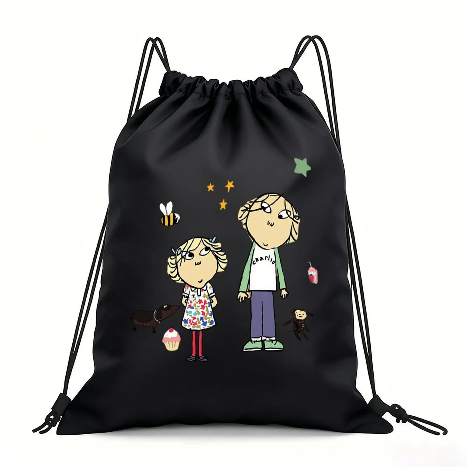 Portable Drawstring Sack Bag with Custom Graphic Print, Waterproof Polyester String Backpack for Gym Workout Swimming Hiking